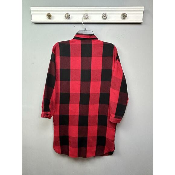 Passport Buffalo Plaid‎ Tunic Dress Womens Small Red Black Pockets Button front - Picture 2 of 8